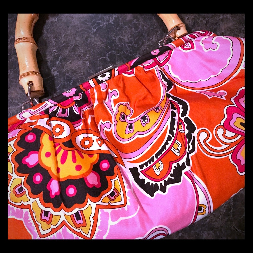 Banana republic bright colored boho handbag with bamboo handle